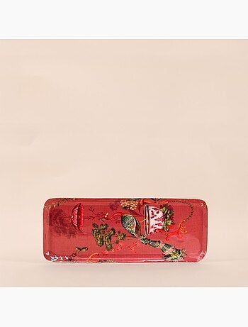 Plateau en métal laqué rose Asian Fauna 40x16cm