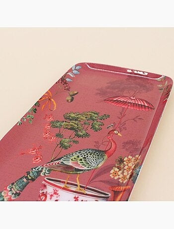 Plateau en métal laqué rose Asian Fauna 40x16cm