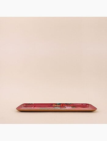 Plateau en métal laqué rose Asian Fauna 40x16cm