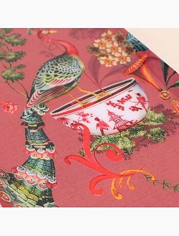 Plateau en métal laqué rose Asian Fauna 40x16cm