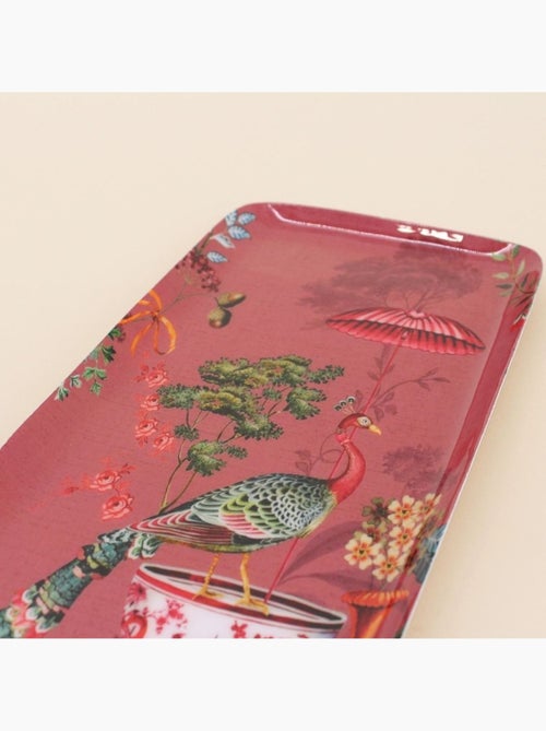 Plateau en métal laqué rose Asian Fauna 40x16cm - Kiabi