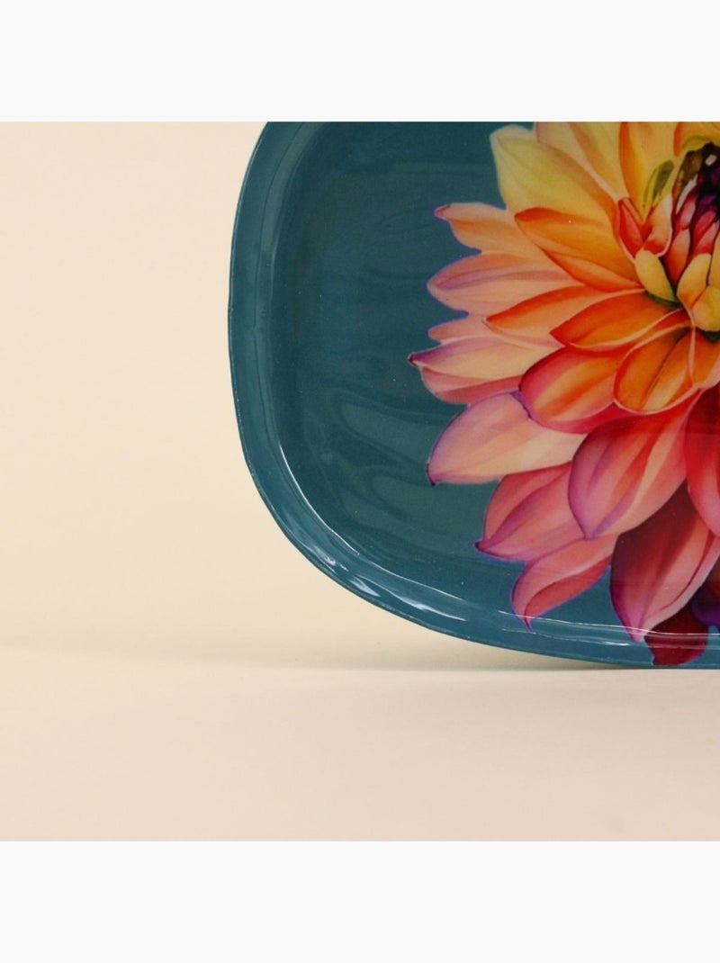 Plateau en métal laqué turquoise fleuri 20x14cm Bleu - Kiabi