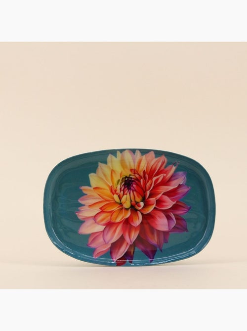 Plateau en métal laqué turquoise fleuri 20x14cm - Kiabi