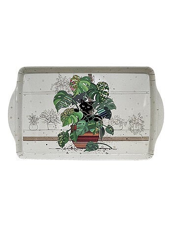 Plateau rectangulaire chaton et monstera 38 cm