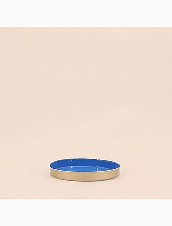 Plateau rond bleu, doré 16cm