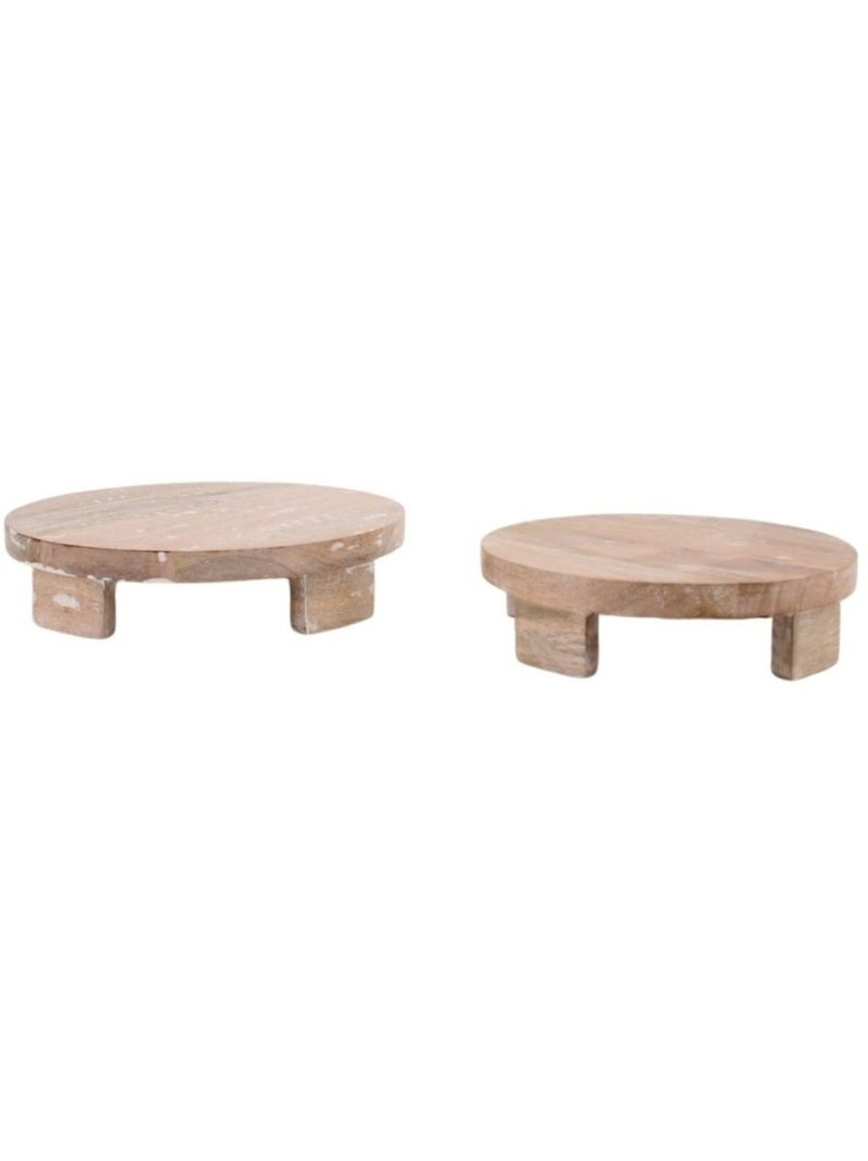 Plateau rond en bois sur pieds 25cm Beige - Kiabi