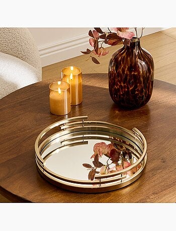 Plateau rond en métal et verre tayma