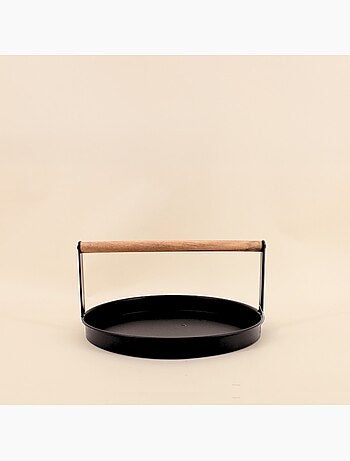 Plateau rond en métal noir et bois 29cm