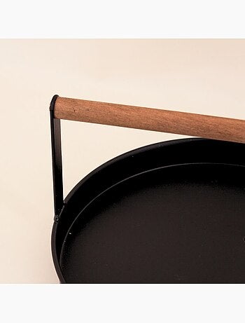 Plateau rond en métal noir et bois 29cm