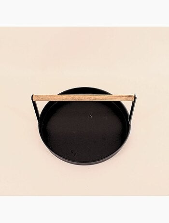 Plateau rond en métal noir et bois 29cm