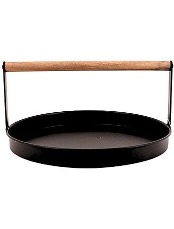 Plateau rond en métal noir et bois 29cm