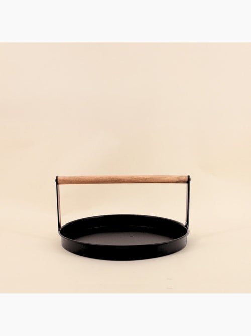 Plateau rond en métal noir et bois 29cm - Kiabi Plateau rond en métal noir et bois 29cm - Kiabi
