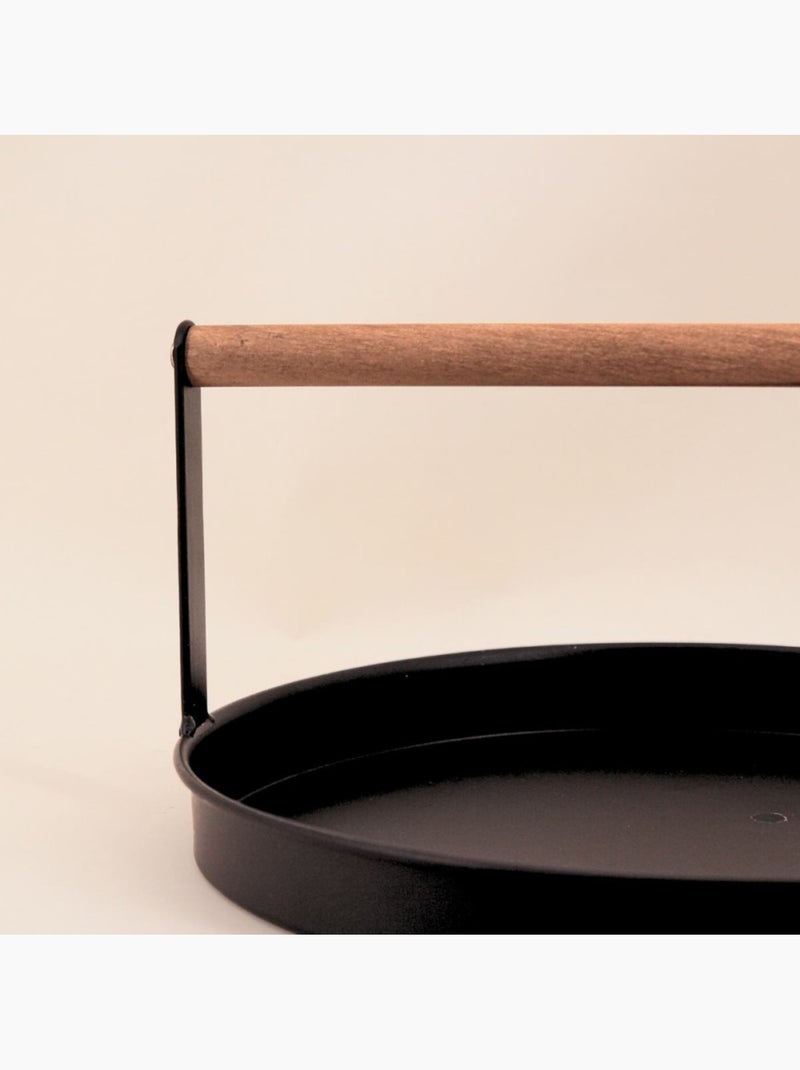 Plateau rond en métal noir et bois 29cm Noir - Kiabi