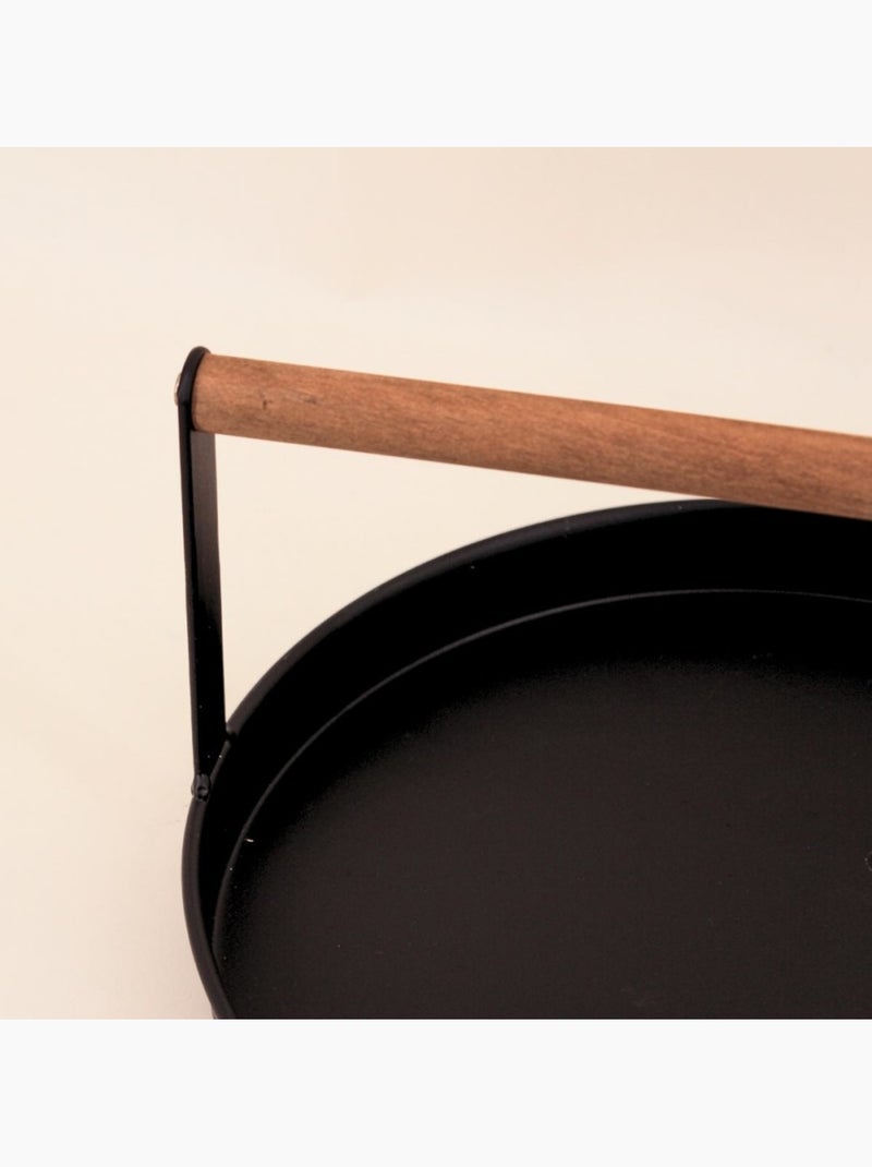 Plateau rond en métal noir et bois 29cm Noir - Kiabi