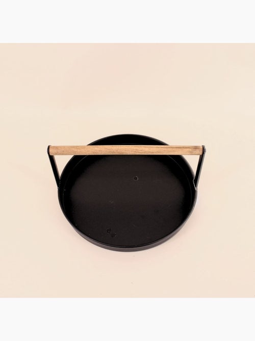 Plateau rond en métal noir et bois 29cm - Kiabi Plateau rond en métal noir et bois 29cm - Kiabi