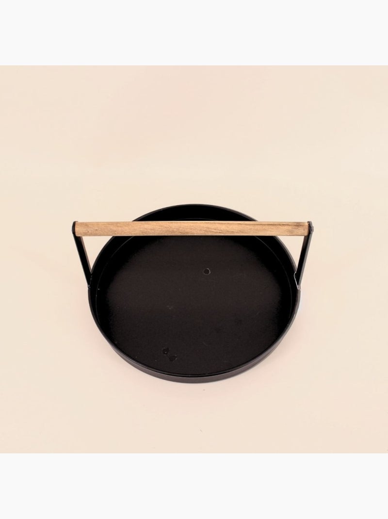 Plateau rond en métal noir et bois 29cm Noir - Kiabi