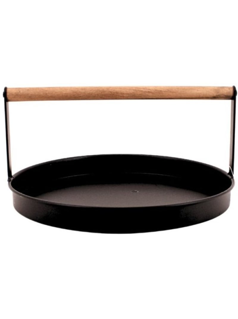 Plateau rond en métal noir et bois 29cm Noir - Kiabi
