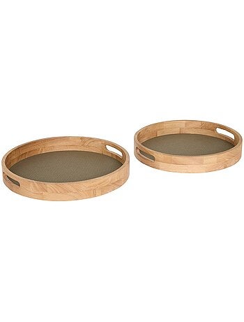 Lot de 2 plateaux ronds en bois d'hévéa bonie