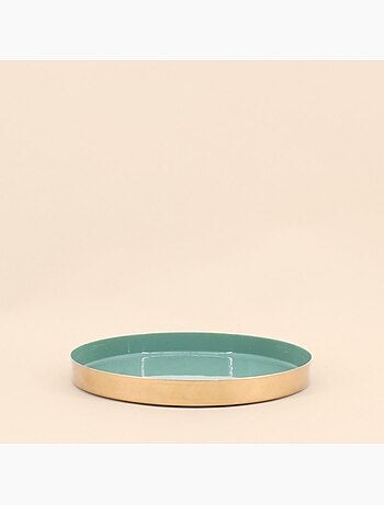 Plateau rond vert, doré 25cm