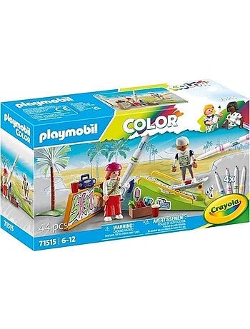 Playmobil 71515 skateurs avec rampe, color, 44 pièces, avec crayons crayola, dès 6 ans