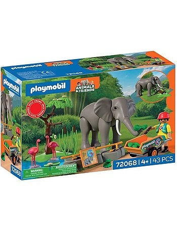 Playmobil 72068 eléphants et soigneur animalier, my life, le zoo, promo pack, 43 pièces, dès 4 ans