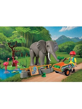 Playmobil 72068 eléphants et soigneur animalier, my life, le zoo, promo pack, 43 pièces, dès 4 ans
