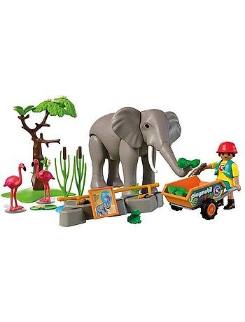 Playmobil 72068 eléphants et soigneur animalier, my life, le zoo, promo pack, 43 pièces, dès 4 ans