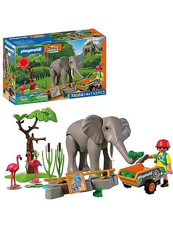 Playmobil 72068 eléphants et soigneur animalier, my life, le zoo, promo pack, 43 pièces, dès 4 ans