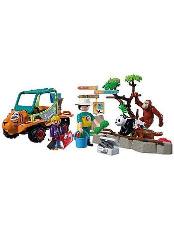 Playmobil 72072 zoo : gardien de zoo et véhicule, animals & friends, 62 pièces, dès 4 ans