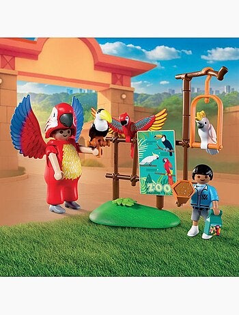 Playmobil 72074 zoo : mascotte perroquet coloré & enfant, univers miniature, 29 pièces, dès 4 ans