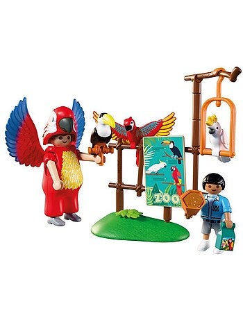 Playmobil 72074 zoo : mascotte perroquet coloré & enfant, univers miniature, 29 pièces, dès 4 ans