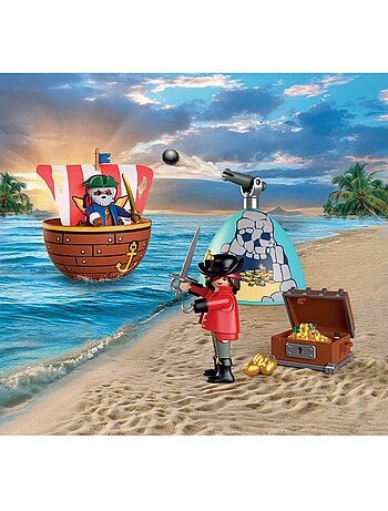 Playmobil 72100 œuf 2en1 : l'île aux pirates, les pirates, 34 pièces, cadeau à pâques, dès 4 ans
