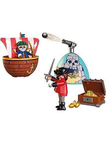 Playmobil 72100 œuf 2en1 : l'île aux pirates, les pirates, 34 pièces, cadeau à pâques, dès 4 ans