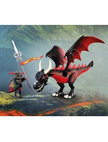 Playmobil 72114 dragon noir & chevalier, adventure les chevaliers, 18 pièces, dès 4 ans