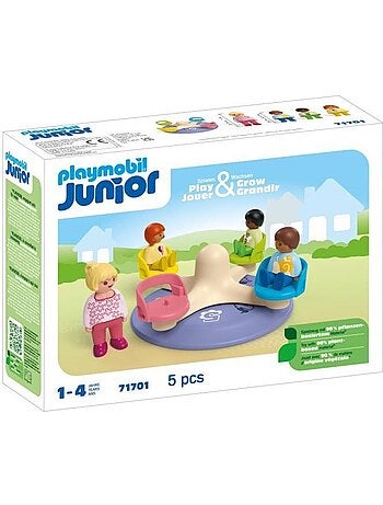 Playmobil junior 71701 enfants et tourniquet, comprend quatre personnages et un tourniquet, dès 1 an