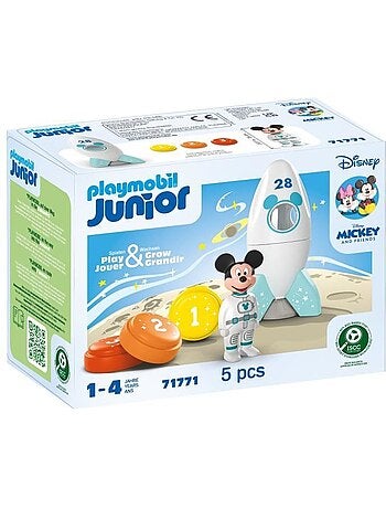 Playmobil junior 71771 mickey astronaute avec sa fusée, disney, 5 pièces, dès 12 mois