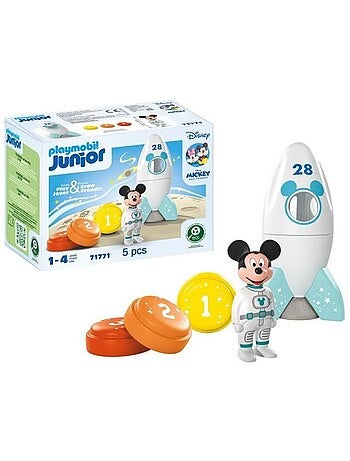 Playmobil junior 71771 mickey astronaute avec sa fusée, disney, 5 pièces, dès 12 mois