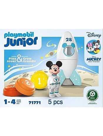Playmobil junior 71771 mickey astronaute avec sa fusée, disney, 5 pièces, dès 12 mois