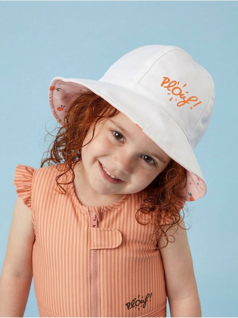 Plouf! Bob de plage Anti-UV réversible - Filles Blanc Orange - Kiabi