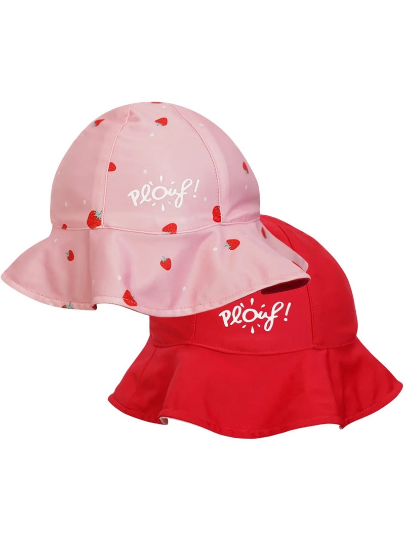 Plouf! Bob de plage Anti-UV réversible - Filles Rose rouge - Kiabi