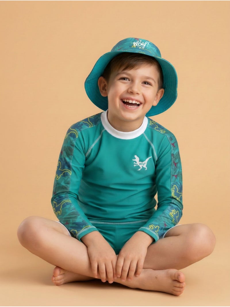 Plouf! Bob de plage Anti-UV réversible - Garçons Vert émeraude - Kiabi