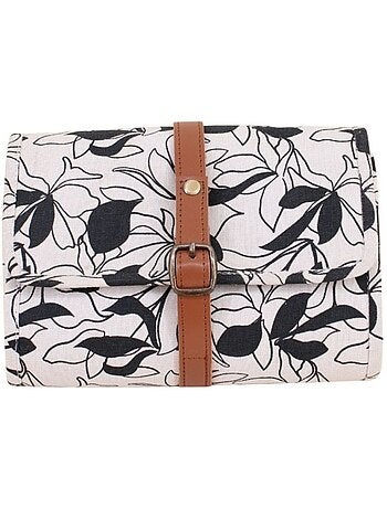 Pochette à bijoux fleuris marron, beige