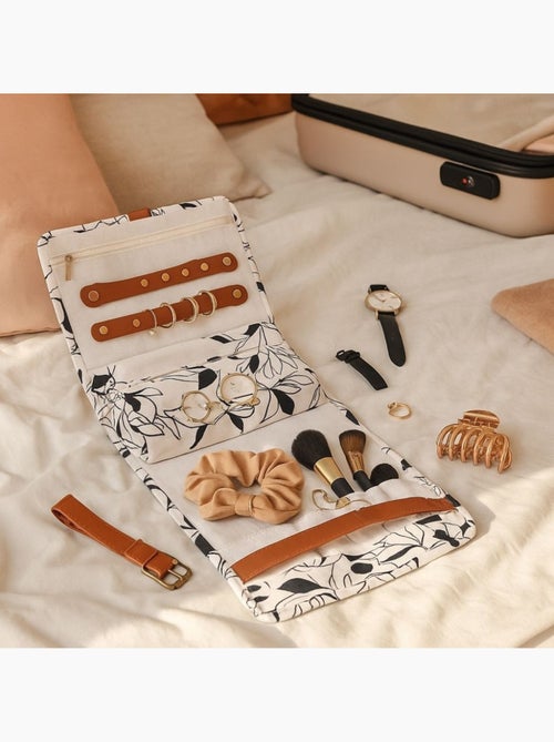 Pochette à bijoux fleuris marron, beige - Kiabi