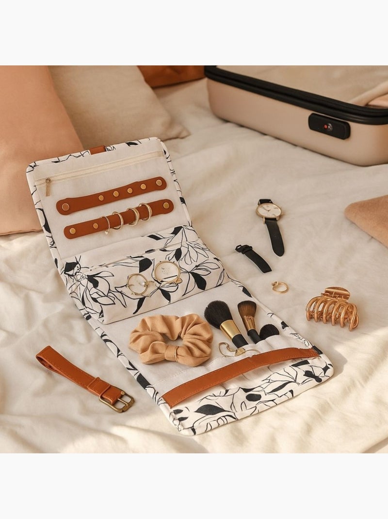 Pochette à bijoux fleuris marron, beige Beige - Kiabi