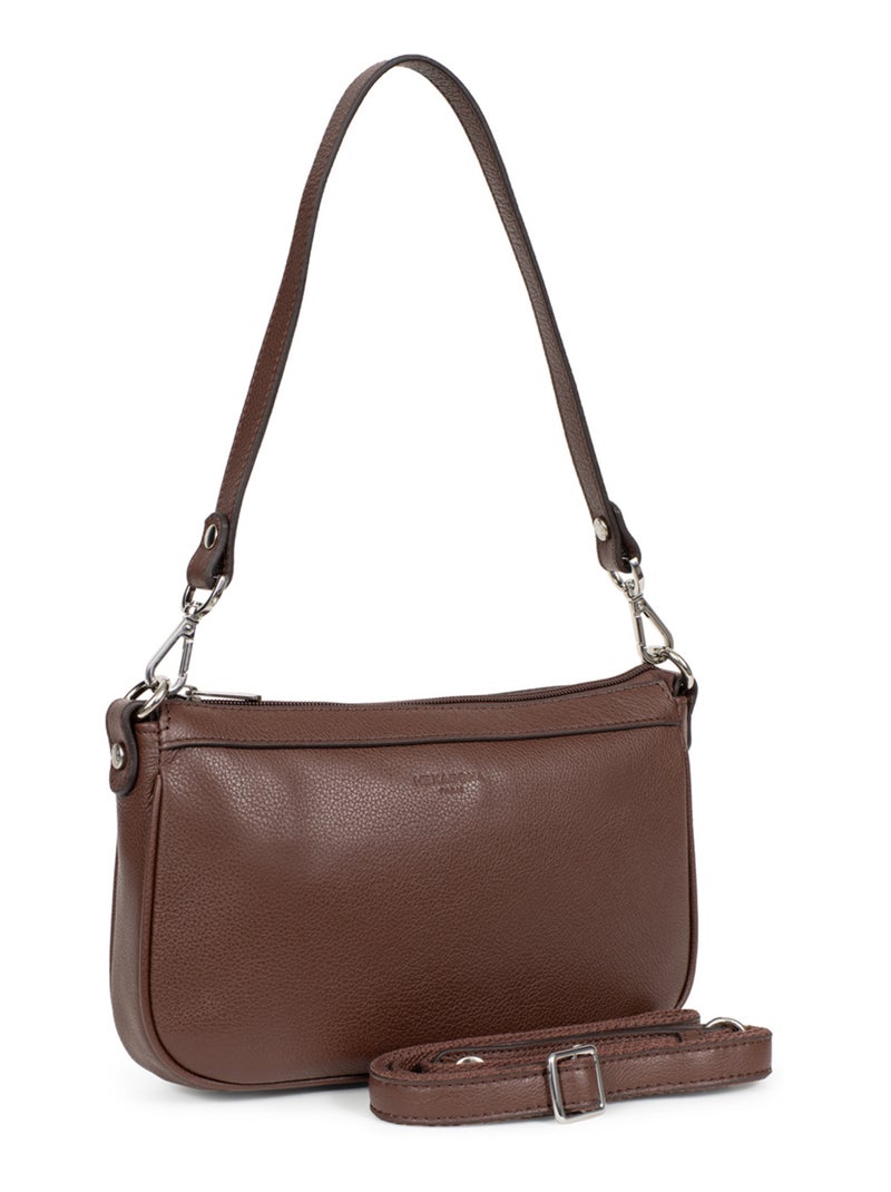 Pochette  Cuir CONFORT Marron chocolat - Kiabi