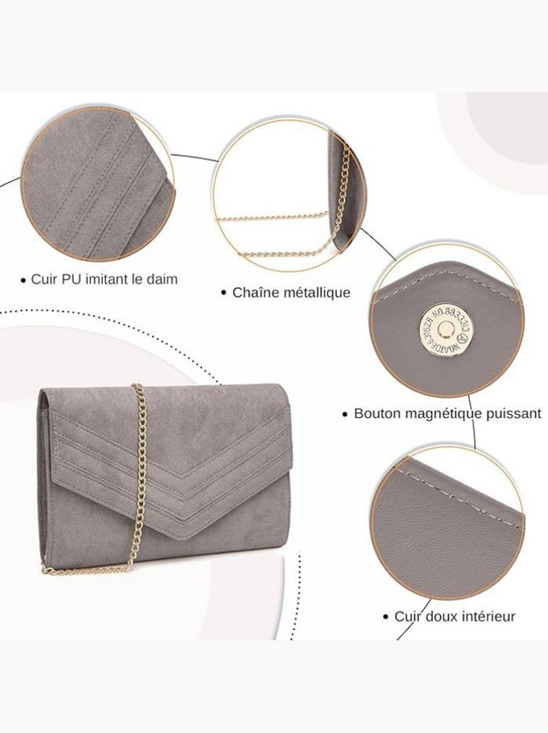 Pochette de soirée bandoulière chaîne 24x3x17 cm - miss lulu Gris - Kiabi