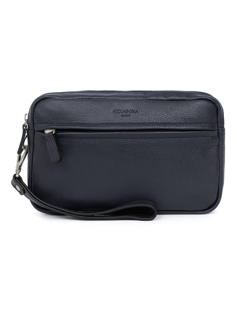 Pochette dragonne  Cuir CONFORT Bleu marine - Kiabi