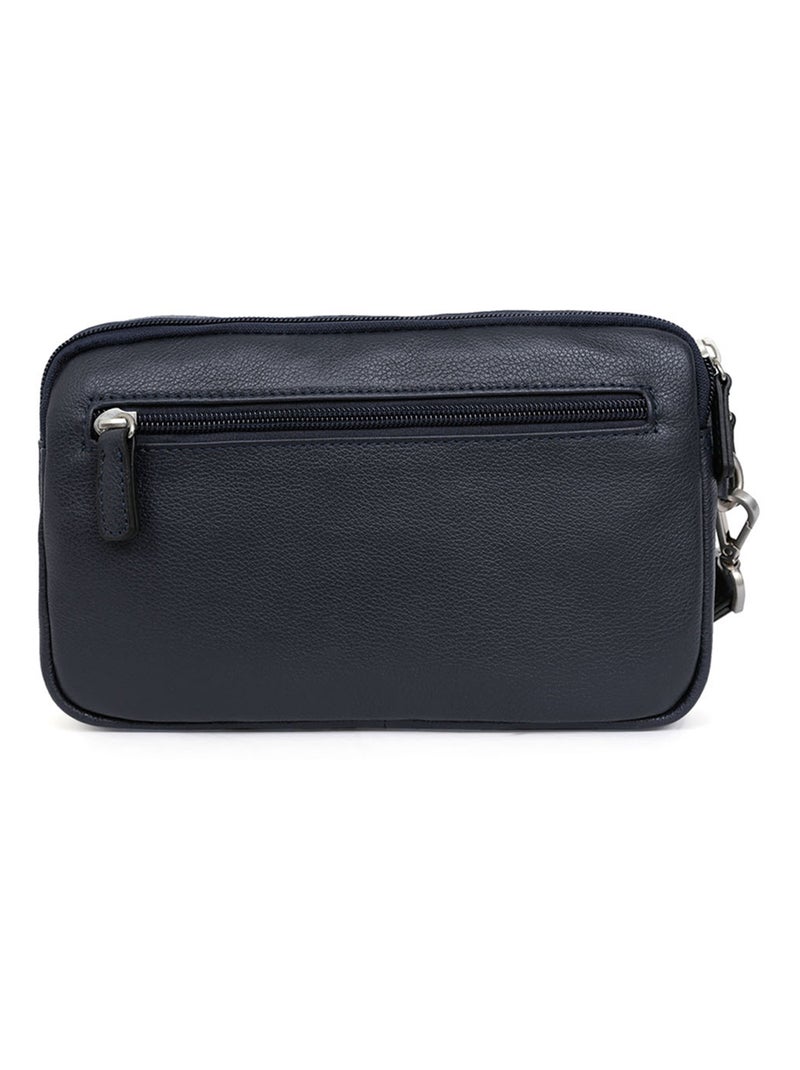 Pochette dragonne  Cuir CONFORT Bleu marine - Kiabi