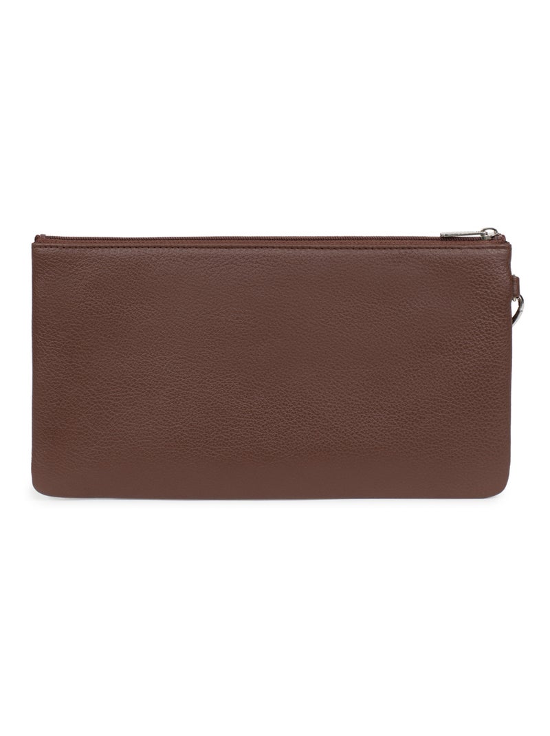 Pochette dragonne  cuir confort hexagona Marron chocolat - Kiabi