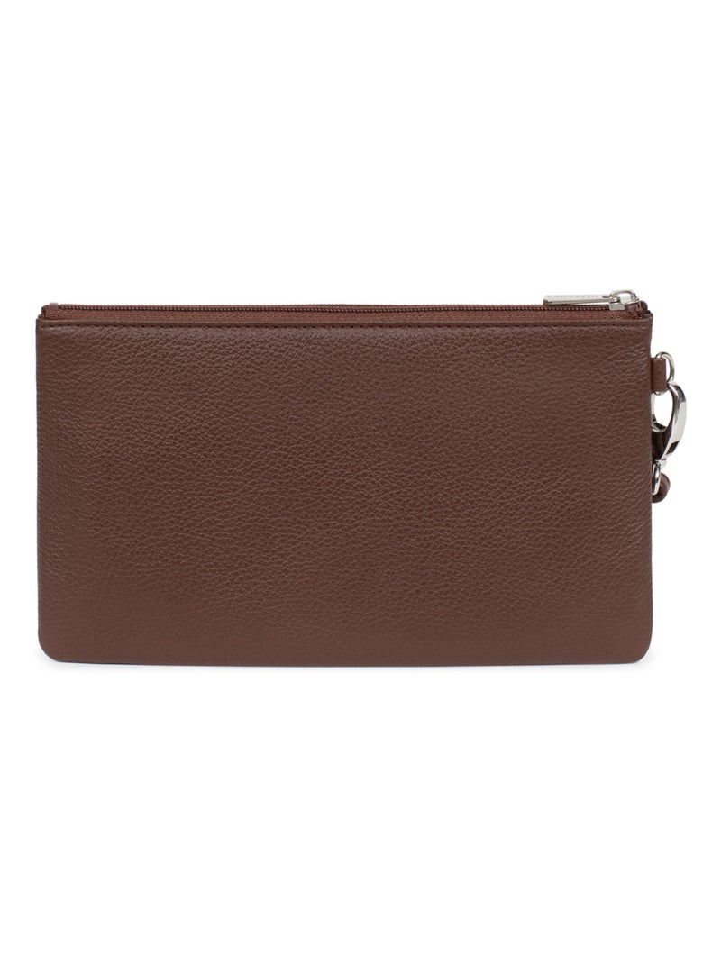 Pochette dragonne  cuir confort hexagona Marron chocolat - Kiabi